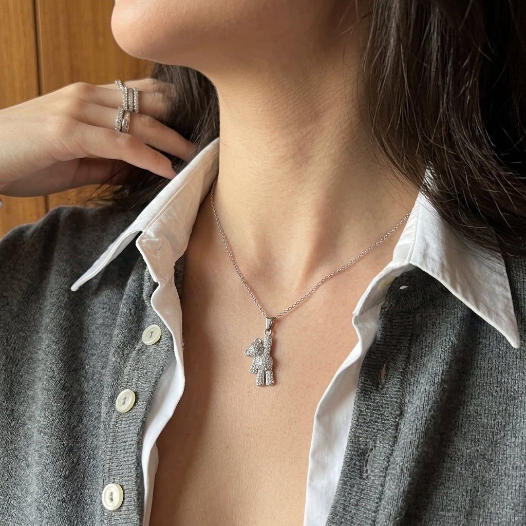 Honey Bear Necklace - Silver