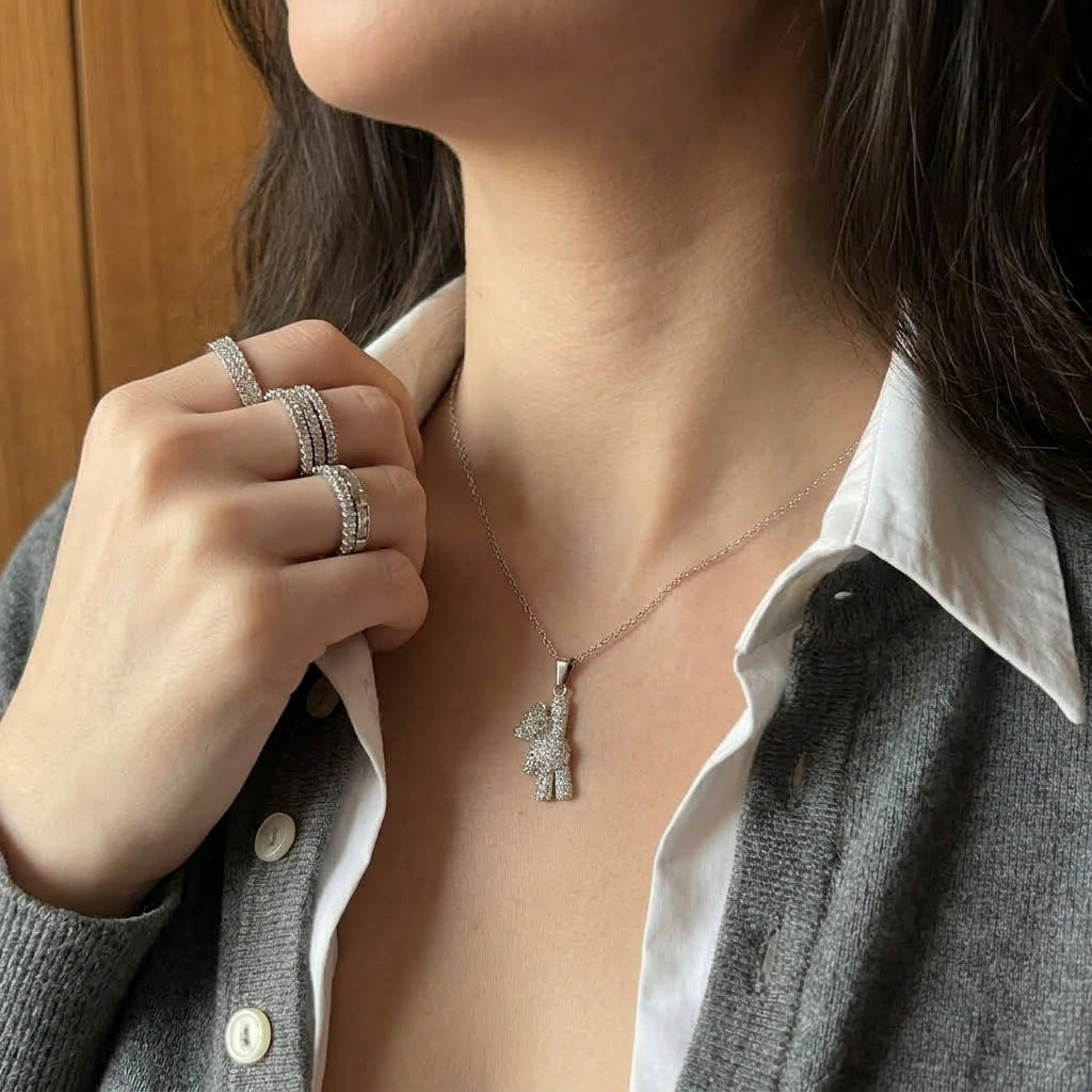 Honey Bear Necklace - Silver